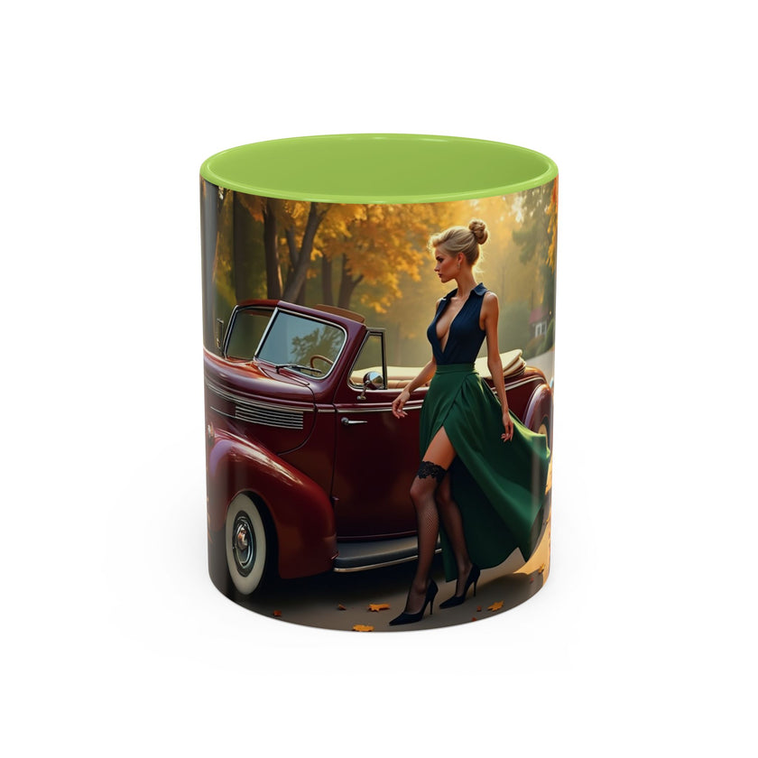 Vibrant design of the Vintage Autumn Vibes Coffee Mug on display.