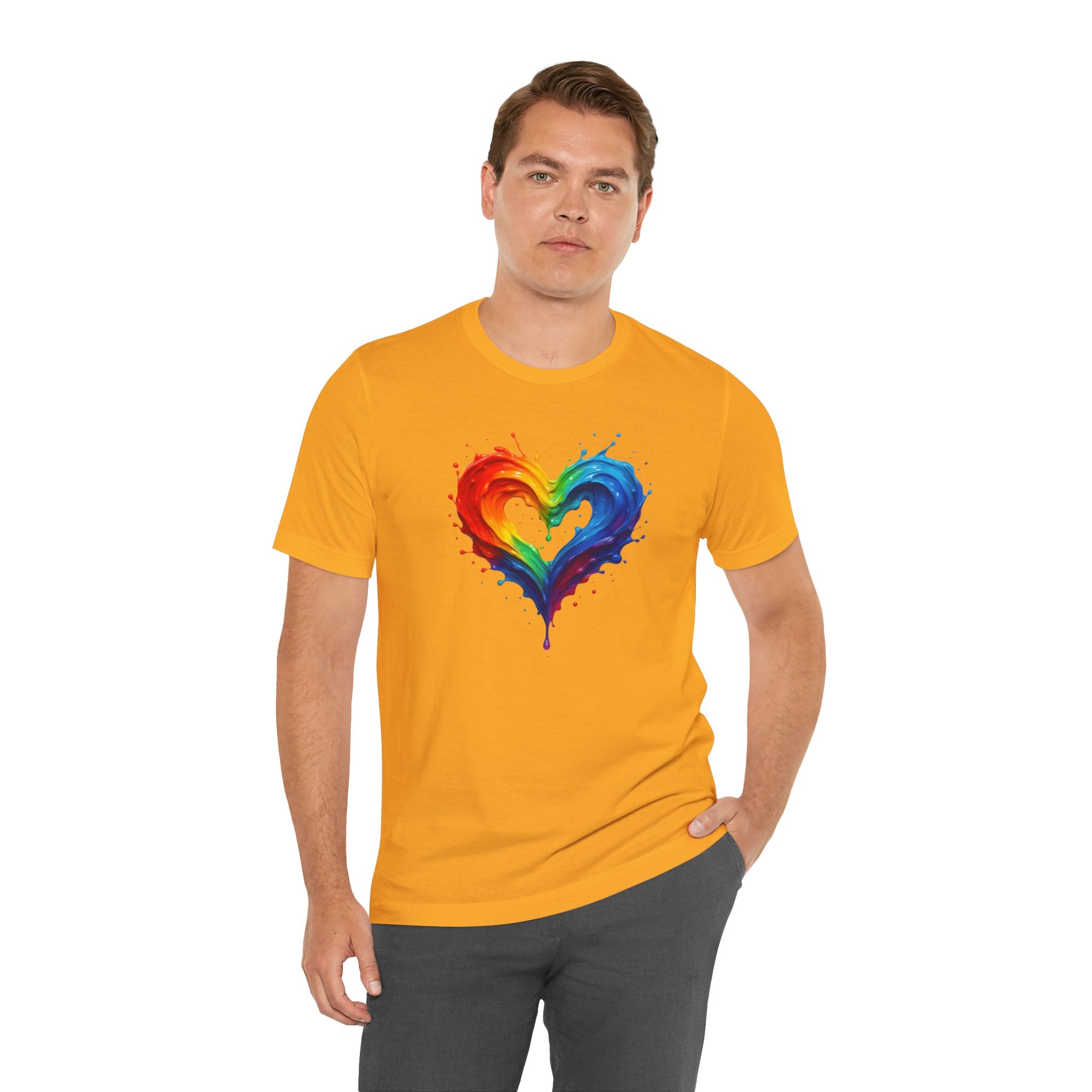Rainbow Heart Short Sleeve Tee, T-Shirt for Him, Pride Shirt, Love Tee, Colorful Heart Design