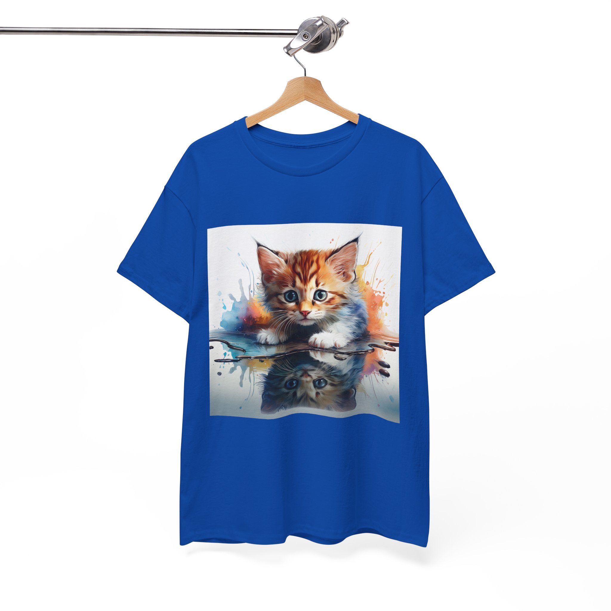 Adorable Cat Reflection Unisex Heavy Cotton Tee, Pet Lover T-Shirt, Animal Art Shirt, Cute Cat Gift for Her, Everyday Casual Wear