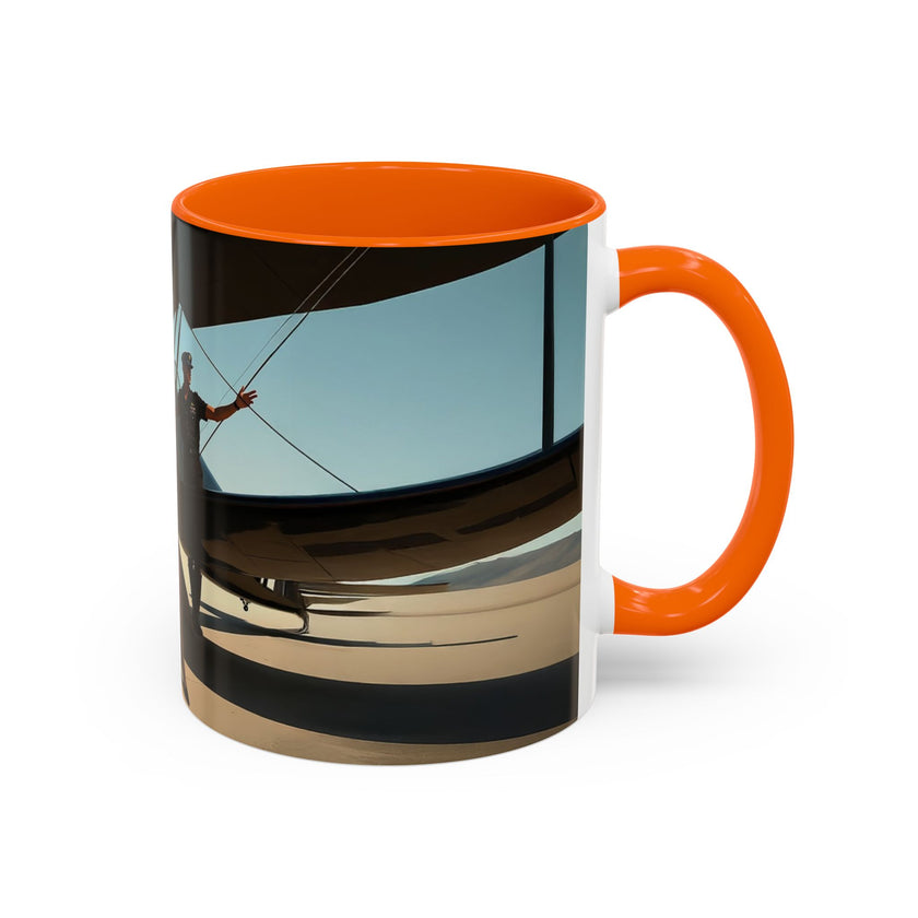 Vintage Aviation Accent Coffee Mug in a cozy nook, ideal for reading and sipping coffee.