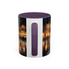 Elegant Nighttime Cityscape Coffee Mug with artistic details, an attractive choice for coffee lovers.