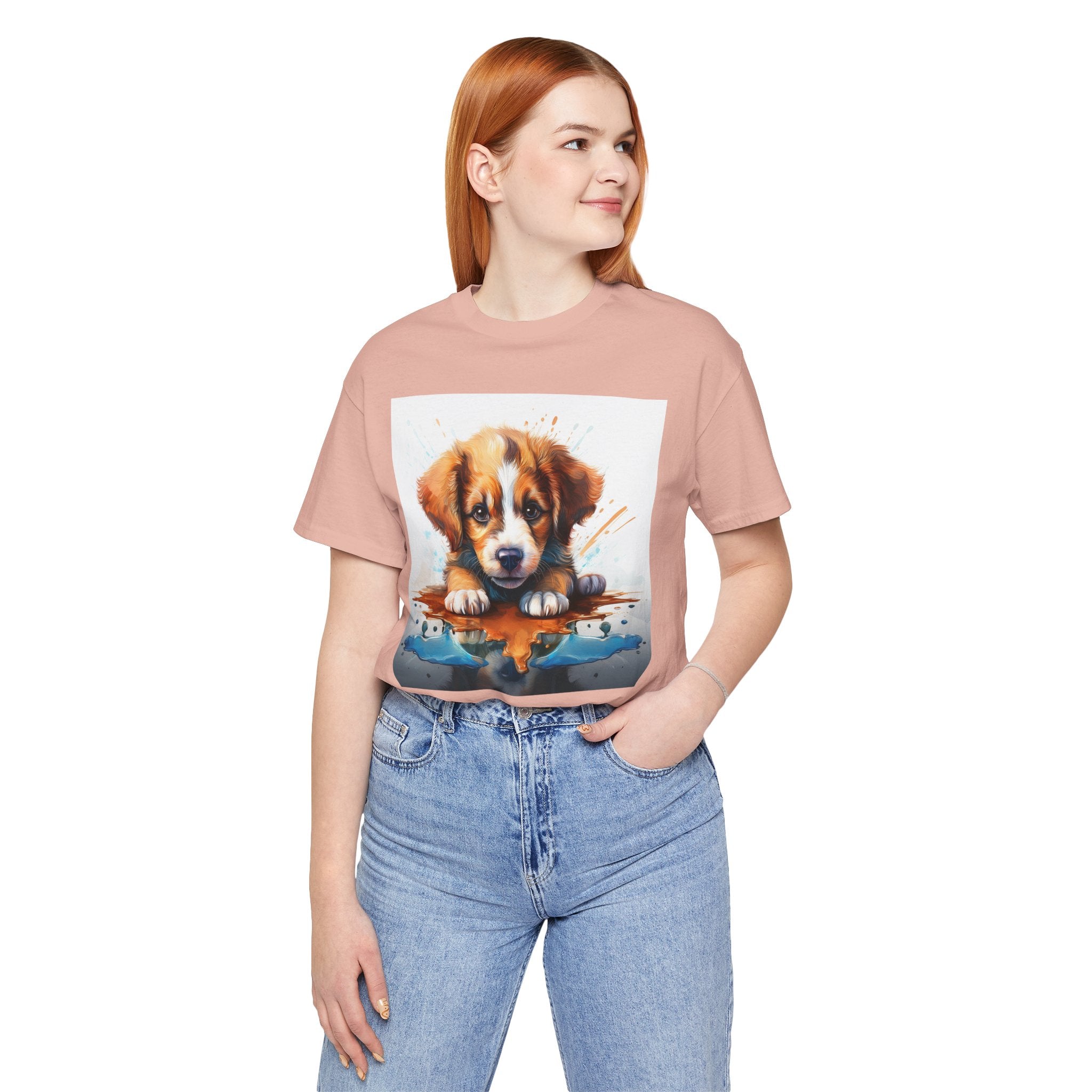 Adorable Puppy Art Tee For Her, Cute Dog Lover's T-Shirt, Casual Gift for Animal Lovers, Gift for Her, Pet-Themed Apparel, Fun Birthday Gift