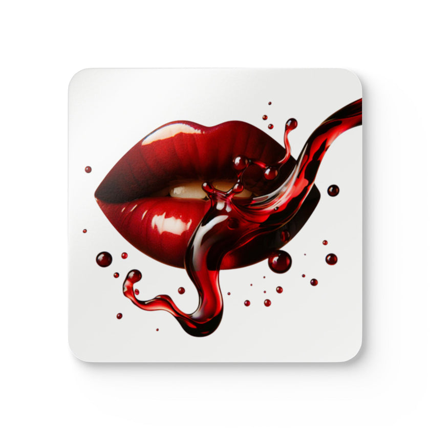Bold Lip Design Cork Coaster Set - Perfect for Wine Lovers