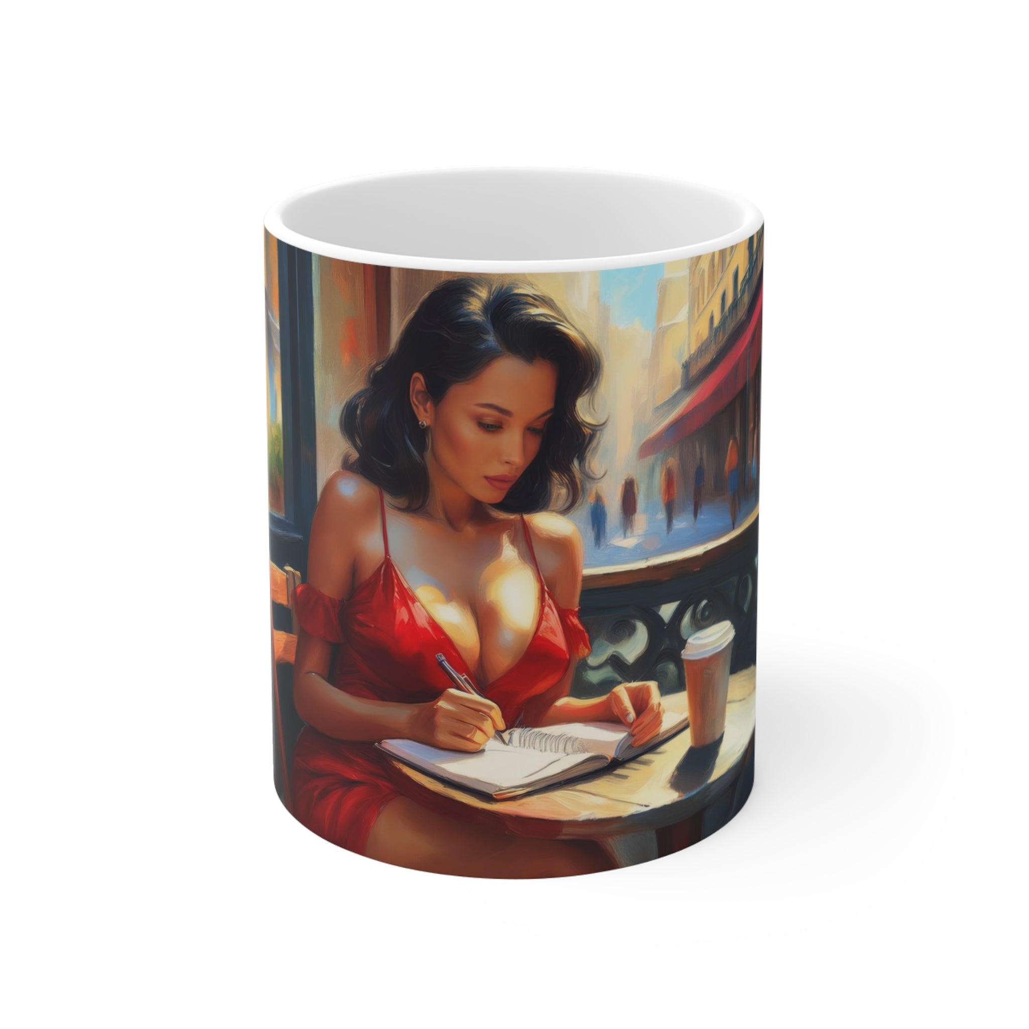 Attractive Woman In Red, Glamour London Mug, Enthusiast Gift, Coffee Cup, Retro, Unique, Mug, Glamour, Retro, Woman, Dress, Red , London