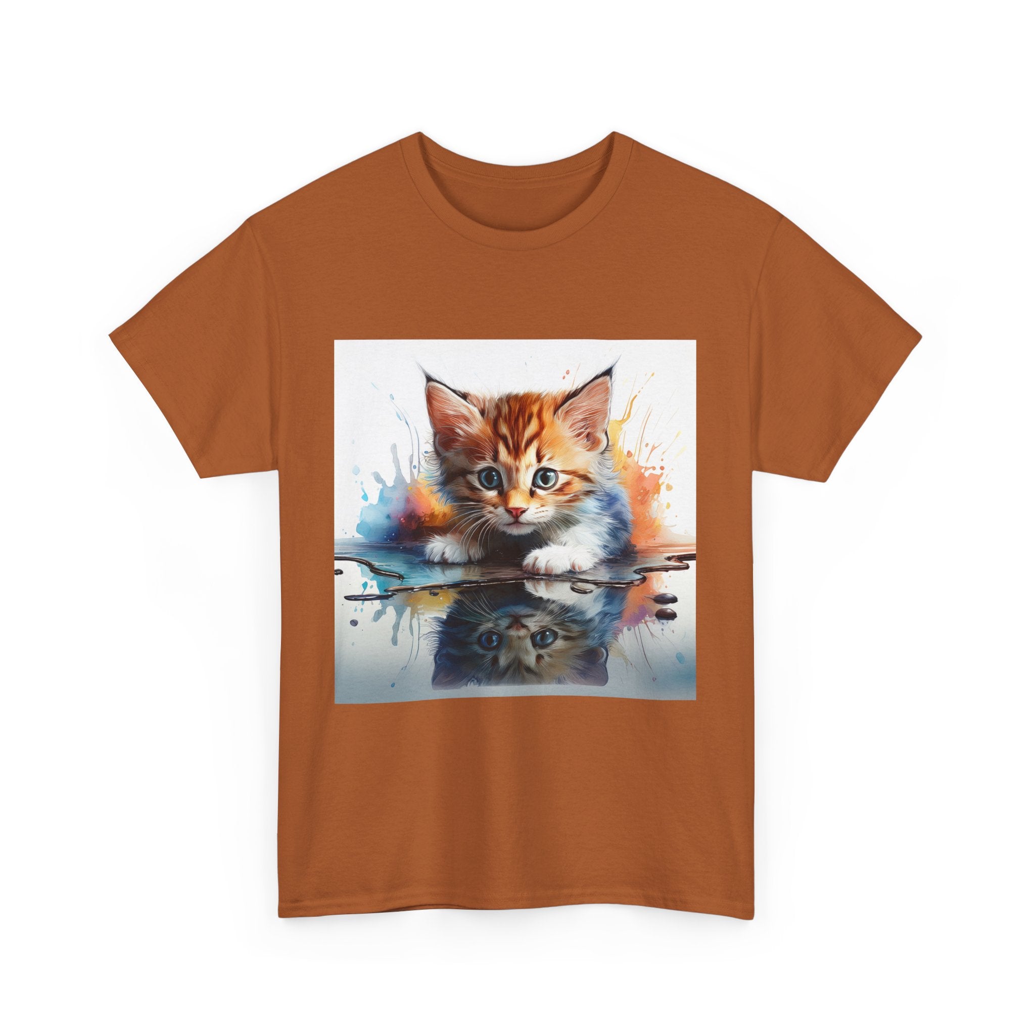Adorable Cat Reflection Unisex Heavy Cotton Tee, Pet Lover T-Shirt, Animal Art Shirt, Cute Cat Gift for Her, Everyday Casual Wear