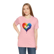 Rainbow Heart Ladies Shirt Jersey Short Sleeve Tee - Back view highlighting the durable construction.