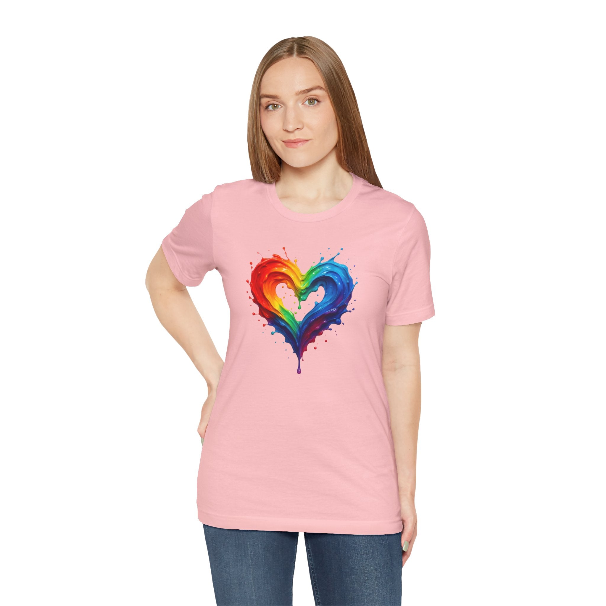 Rainbow Heart Ladies Shirt Jersey Short Sleeve Tee - Back view highlighting the durable construction.
