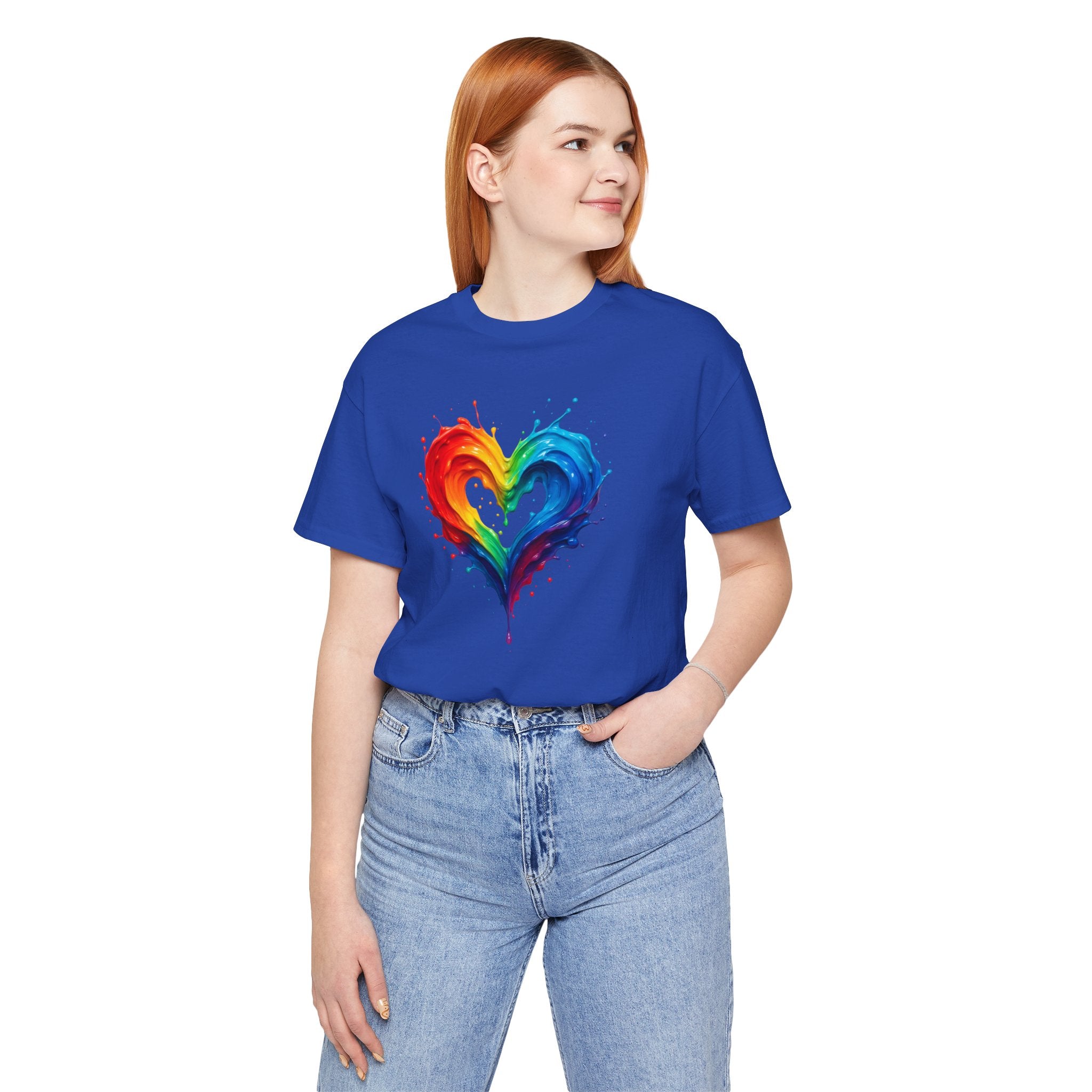 Rainbow Heart Ladies Shirt Jersey Short Sleeve Tee - Comfortable styling for celebrating love.