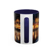 Elegant Nighttime Cityscape Coffee Mug ready for gift wrapping, ideal for coffee lovers.