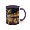 Elegant Nighttime Cityscape Coffee Mug filled and ready to sip, ideal for morning coffee lovers.
