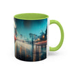 Glamorous Cityscape Coffee Mug placed on a table, bringing color and style to everyday coffee.