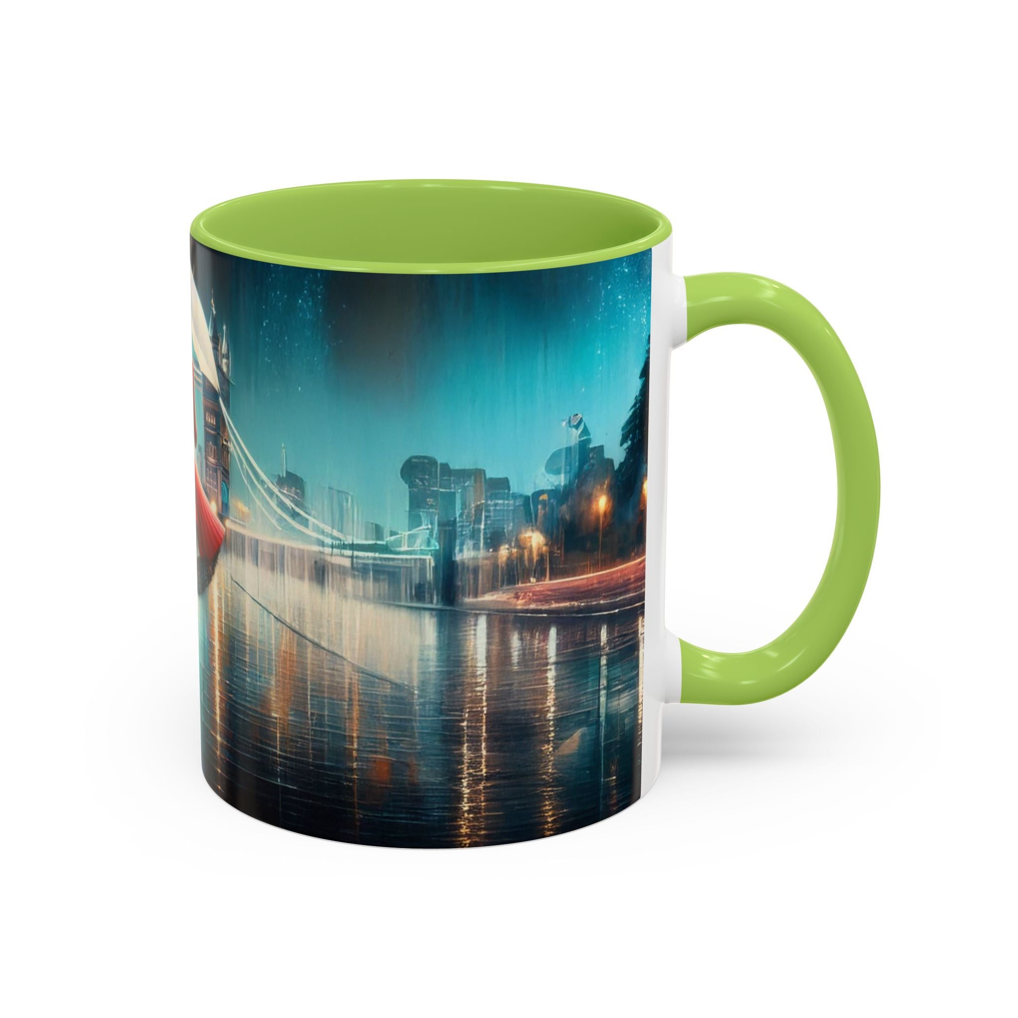 Glamorous Cityscape Coffee Mug placed on a table, bringing color and style to everyday coffee.