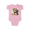 Adorable Cat Print Infant Bodysuit in pink with a charming cat design by Printify. This cute cotton bodysuit is a great choice for baby clothing enthusiasts. Ideal for holiday picks and personalizing your little one's outfits, it fits comfortably and is perfect for TikTok content.