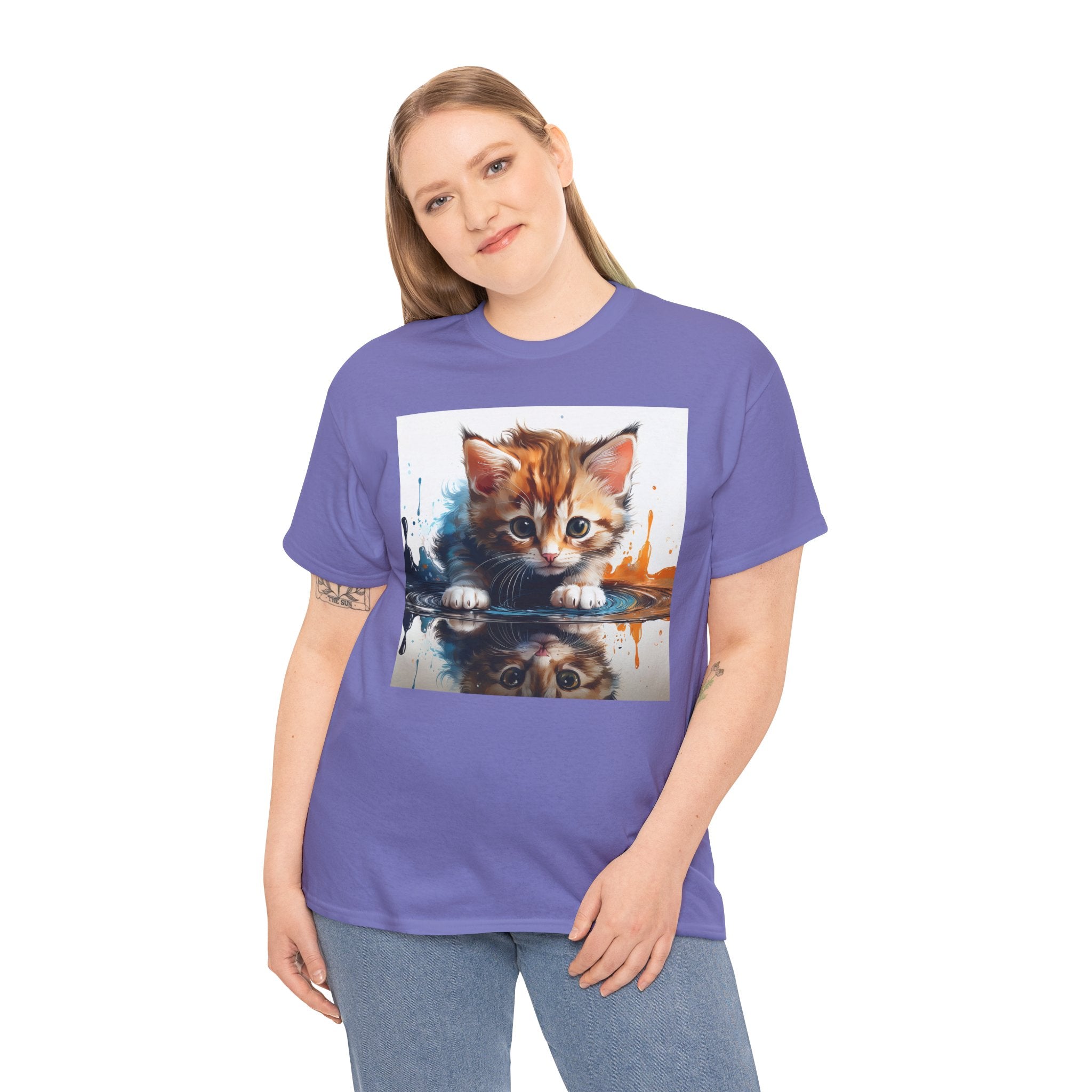 Cute Cat Unisex Heavy Cotton Tee, Cat Lover Gift, Animal Tee, Cozy Wear, Everyday Fashion, Fun Gift Idea