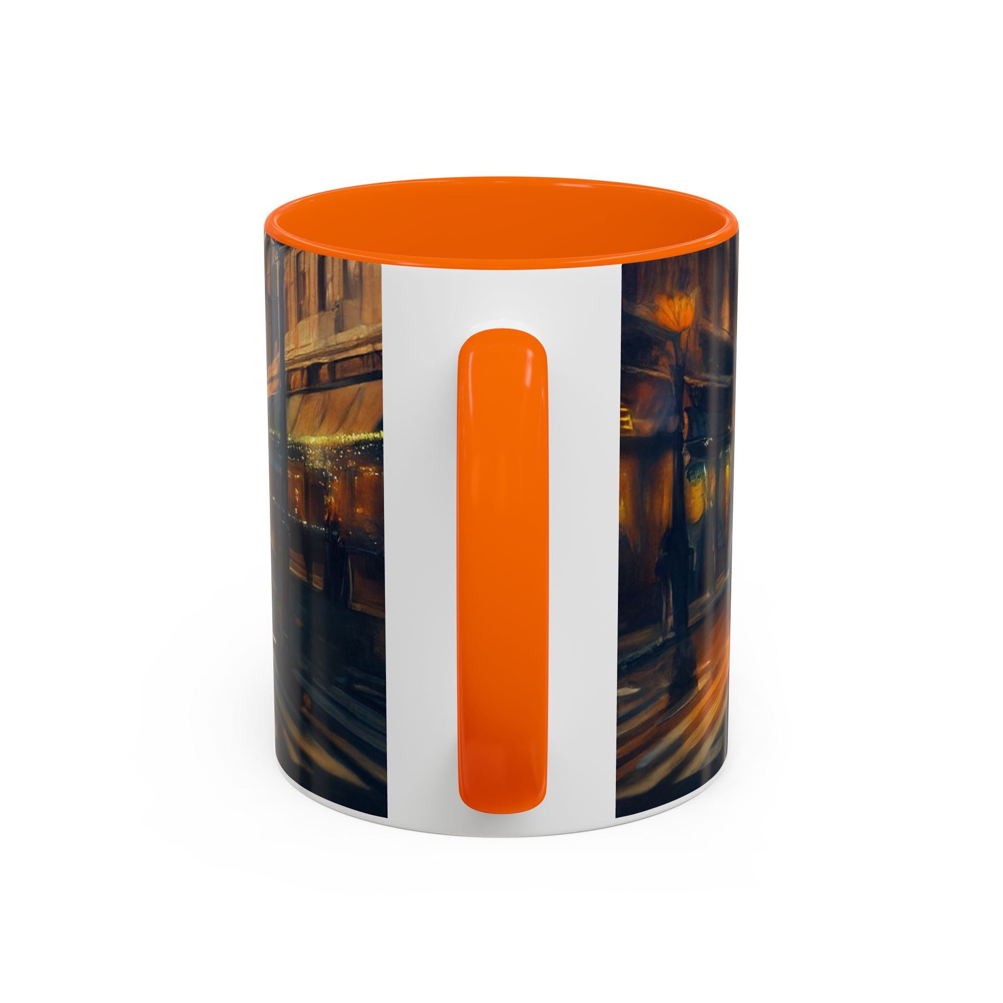 Vintage-Inspired Cityscape Accent Coffee Mug - 11oz & 15oz featuring vibrant artistic details.