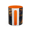 Vintage-Inspired Cityscape Accent Coffee Mug - 11oz & 15oz featuring vibrant artistic details.