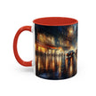 Elegant Nighttime Cityscape Coffee Mug with a cheerful design, ideal for coffee enthusiasts.