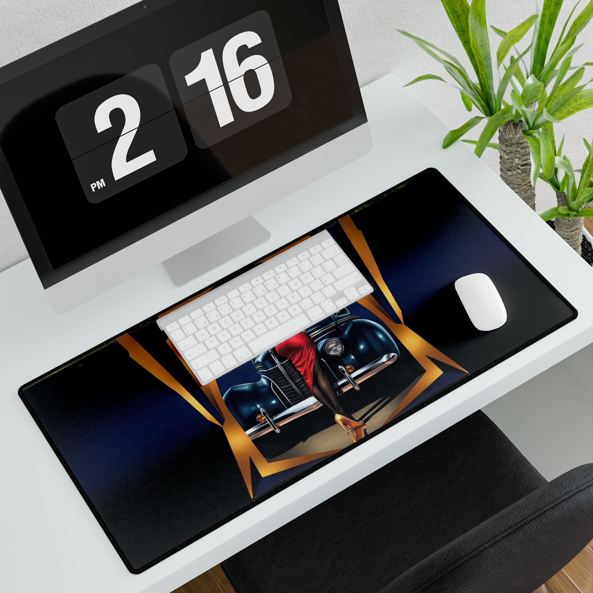 Vintage-Inspired Desk Mat with Classic Car Design