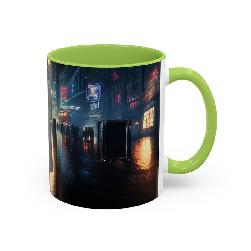 Elegant Urban Nightlife Coffee Mug on a desk, showcasing its vibrant presence in everyday life.