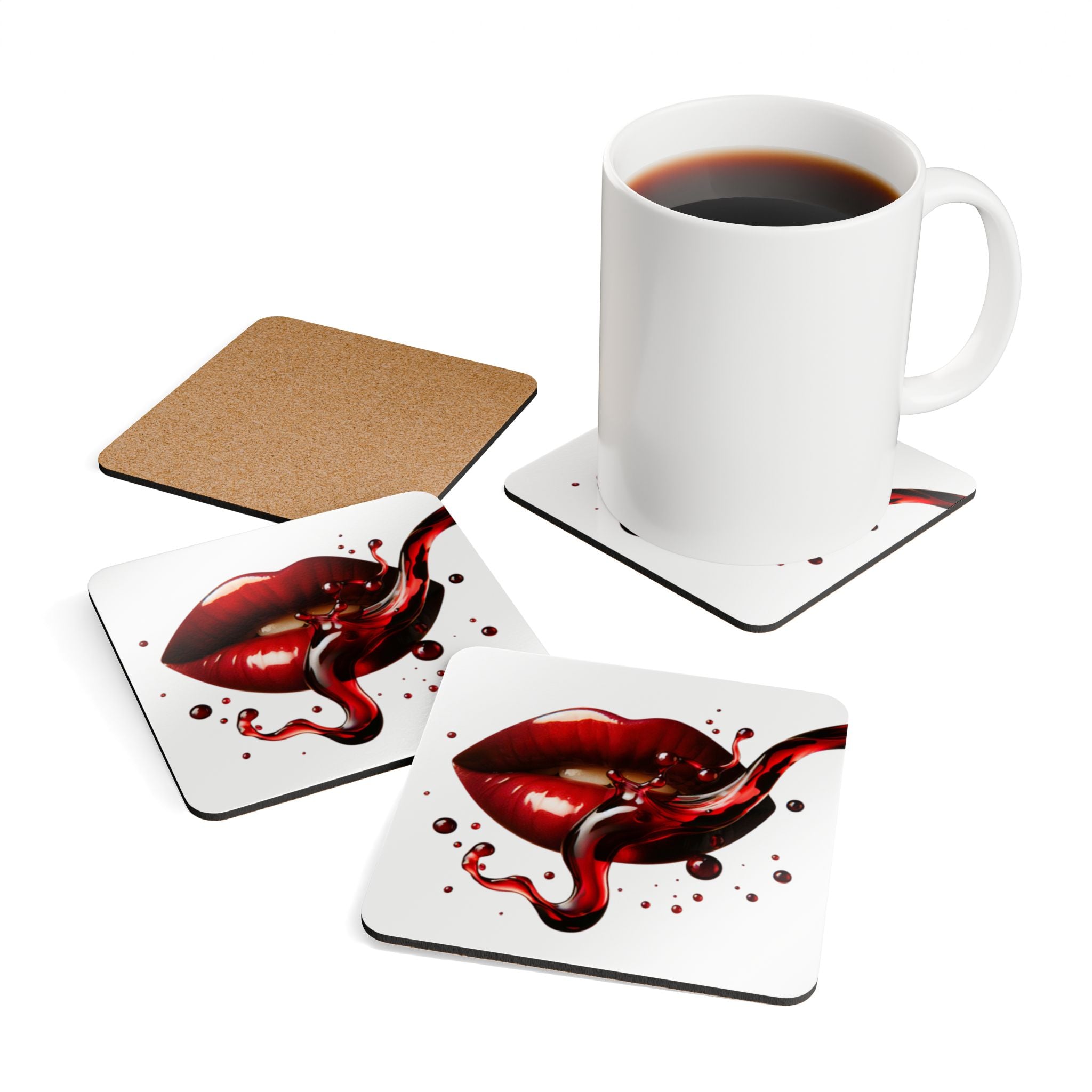 Bold Lip Design Cork Coaster Set - Perfect for Wine Lovers