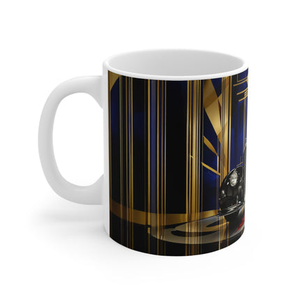 Vintage Glamour Car Mug, Car Enthusiast Gift, Coffee Cup, Retro, Unique Pilot Mug, Glamour, Retro, Woman, Car, Dress, Red