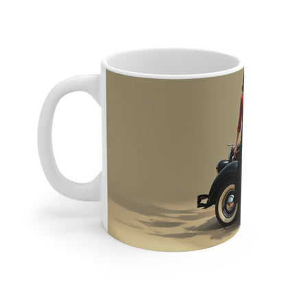 Vintage  Car Glamour London Mug, Enthusiast Gift, Coffee Cup, Retro, Unique, Mug, Glamour, Retro, Woman, Dress, Red