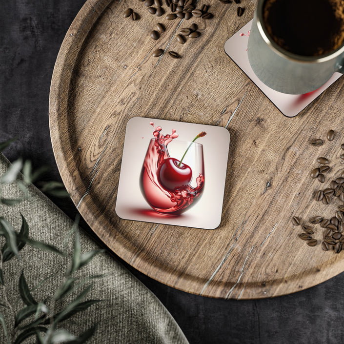 Cherry Splash Coasters. Wine Lovers - Vibrant Drink Coasters, Home Decor, Gift for Wine Lovers, Table Protection, Party Accessories