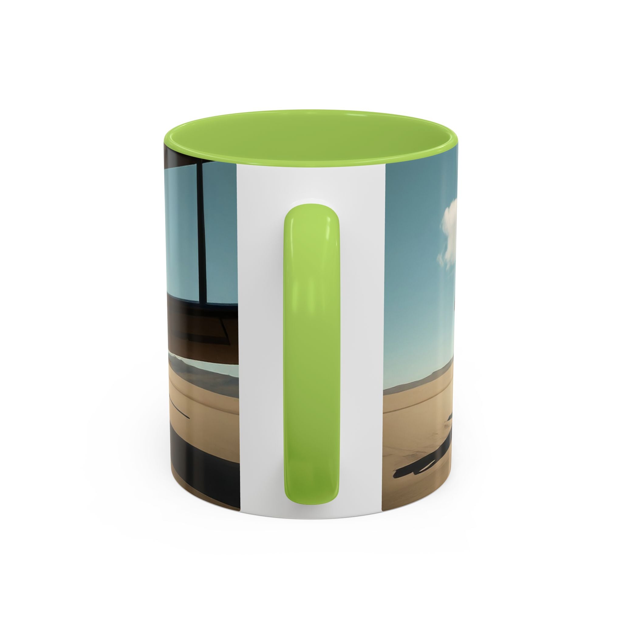 Vintage Aviation Accent Coffee Mug enjoying a scenic sunrise, perfect for a vibrant morning.