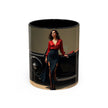 Elegant Vintage Lady Accent Coffee Mug showcasing its glossy finish and vibrant interior.
