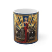 Vintage Retro Car Mug, Enthusiast Gift, Coffee Cup, Retro, Unique Pilot Mug, Glamour, Retro, Woman, Car, Dress, Red