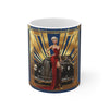 Vintage Retro Car Mug, Enthusiast Gift, Coffee Cup, Retro, Unique Pilot Mug, Glamour, Retro, Woman, Car, Dress, Red