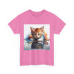 Adorable Cat Reflection Unisex Heavy Cotton Tee, Pet Lover T-Shirt, Animal Art Shirt, Cute Cat Gift for Her, Everyday Casual Wear