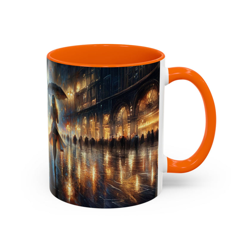 Elegant Nighttime Cityscape Coffee Mug featured in a home office, perfect for coffee lovers working from home.