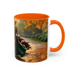 Gathering around with friends enjoying the Vintage Autumn Vibes Coffee Mug.