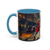 Vintage-Inspired Cityscape Accent Coffee Mug - 11oz & 15oz displayed beautifully on a kitchen counter.