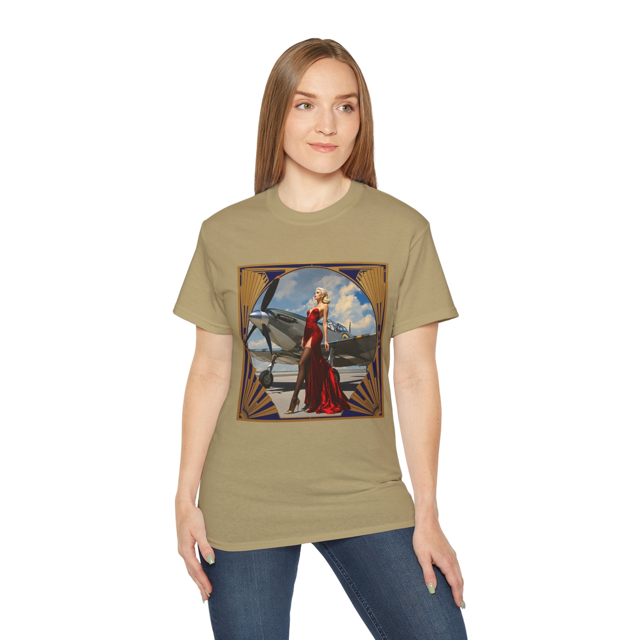 Vintage Glamour Aviation Tee, Retro Shirt, Unisex Graphic T-Shirt, Gift for Aviation Lovers, Art Deco Style Apparel