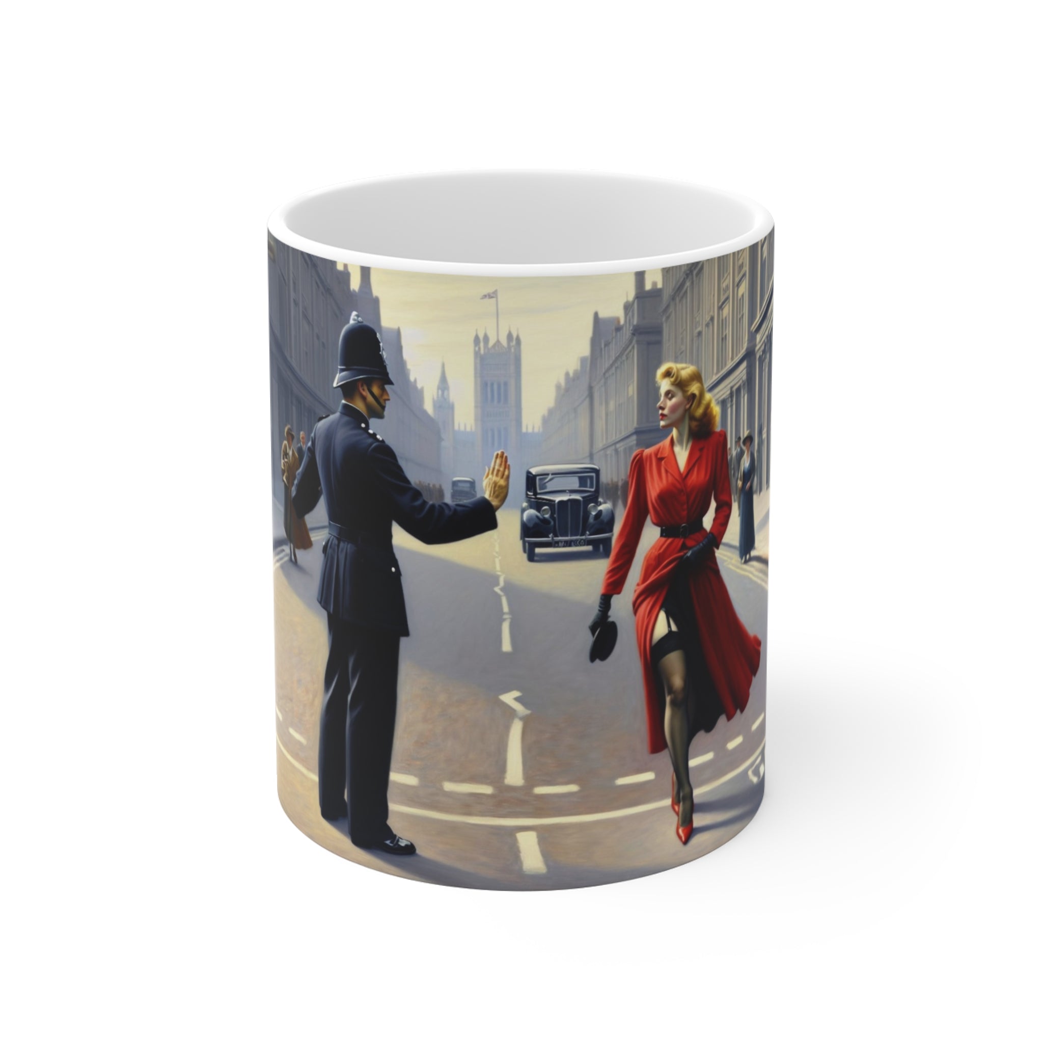 Woman  In Red, A London Policeman, London Mug, Gift for Enthusiasts, Coffee Cup, Retro, Unique, Mug, Charm, Retro, London