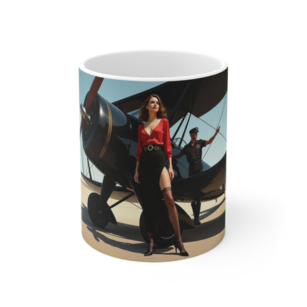 Attractive Woman, Aviation Enthusiast Gift, Pilot Coffee Cup, Retro Flight Decor, Unique Pilot Mug