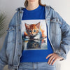 Adorable Cat Reflection Unisex Heavy Cotton Tee, Pet Lover T-Shirt, Animal Art Shirt, Cute Cat Gift for Her, Everyday Casual Wear
