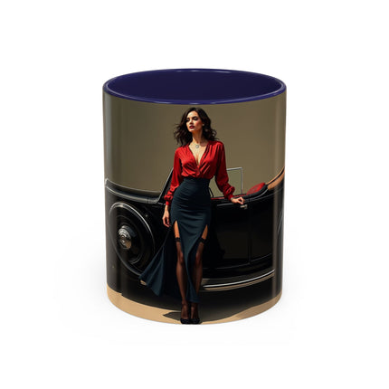 Stunning Accent Coffee Mug featuring a classic car design, perfect for coffee lovers.