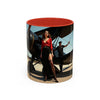 Vintage Aviation Accent Coffee Mug on a wooden table, adding a pop of color to your drinkware collection.