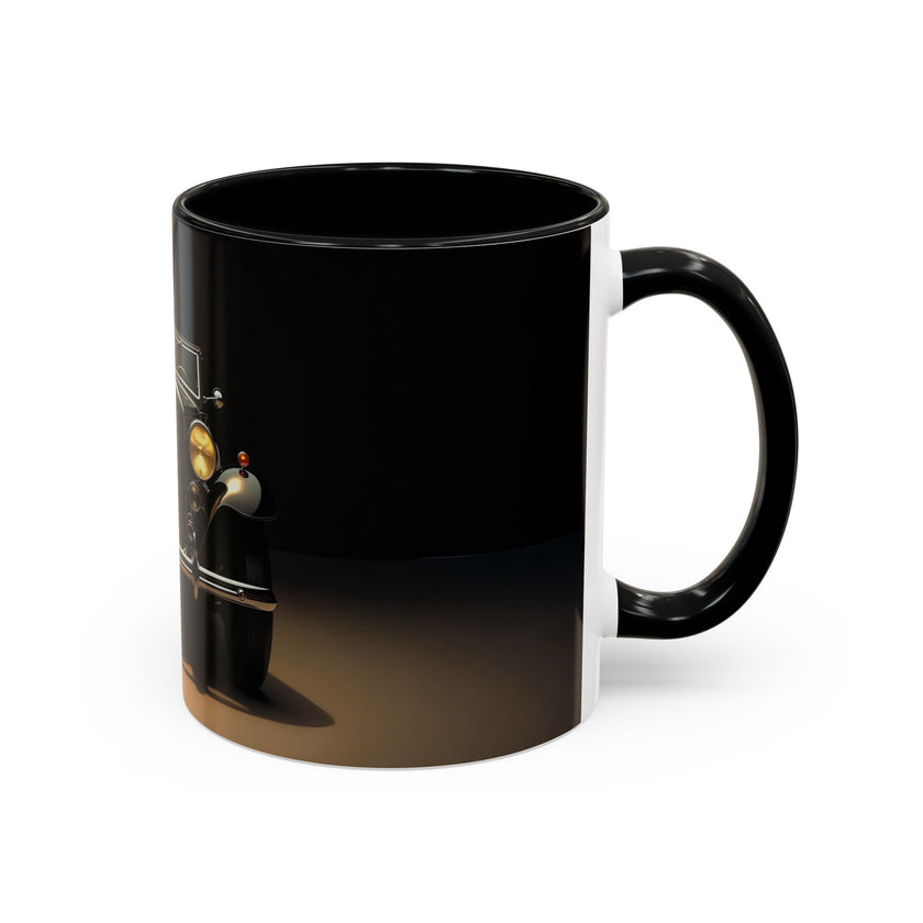 Vintage Glamour Coffee Mug - 11oz placed on a stylish saucer, showcasing its elegant design.