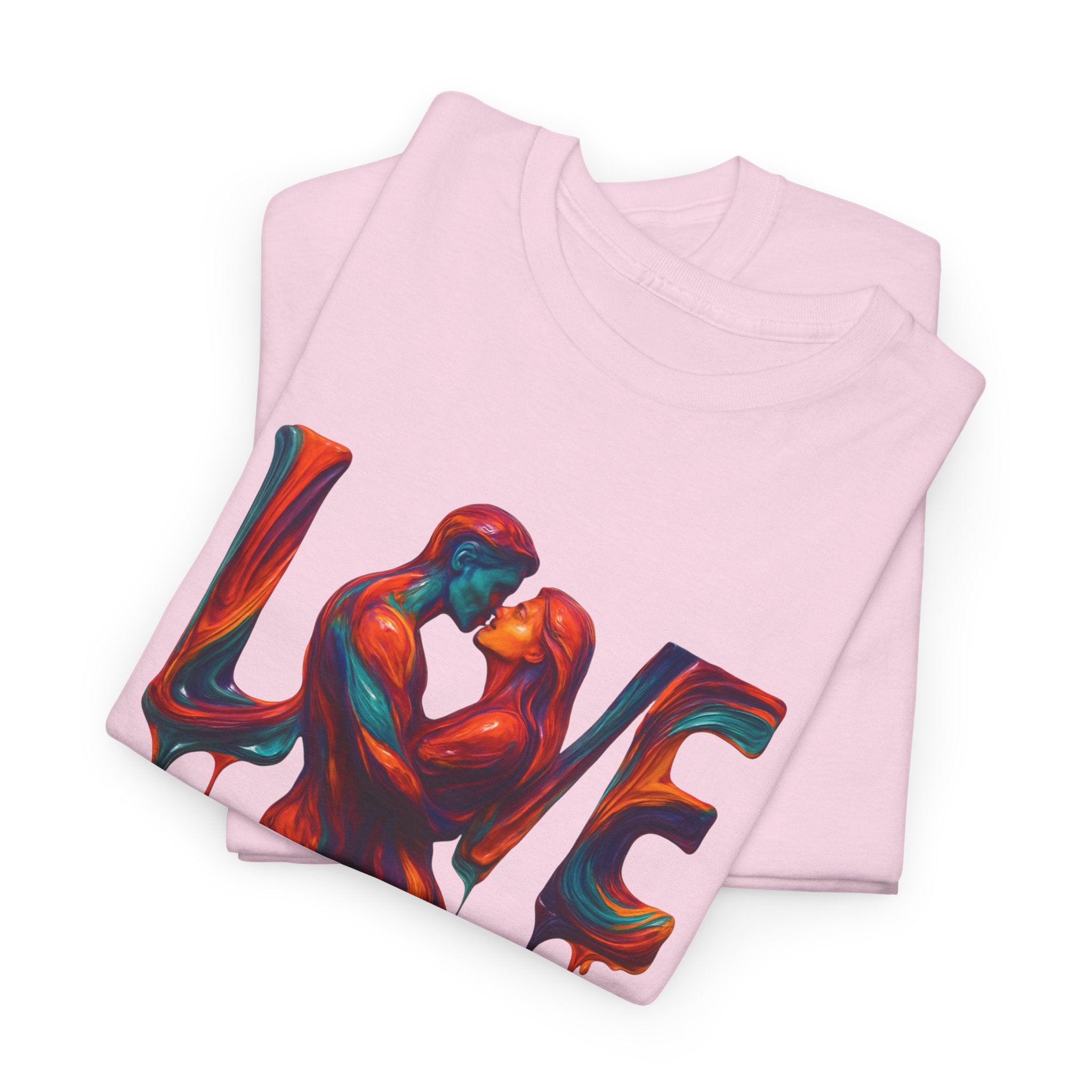 View of Love Unisex Heavy Cotton Tee in relaxed hanging position, perfect for everyday wear.