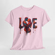 Love Unisex Heavy Cotton Tee displayed in boutique-style setting, emphasizing its fashionable appeal.