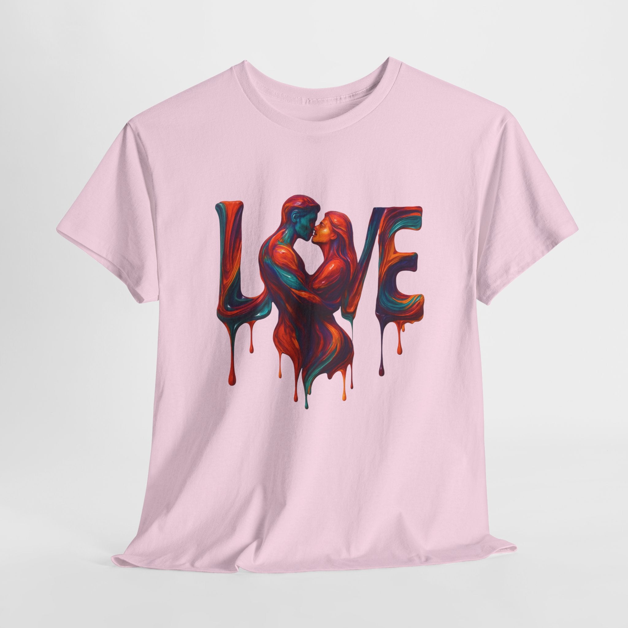 Love Unisex Heavy Cotton Tee displayed in boutique-style setting, emphasizing its fashionable appeal.
