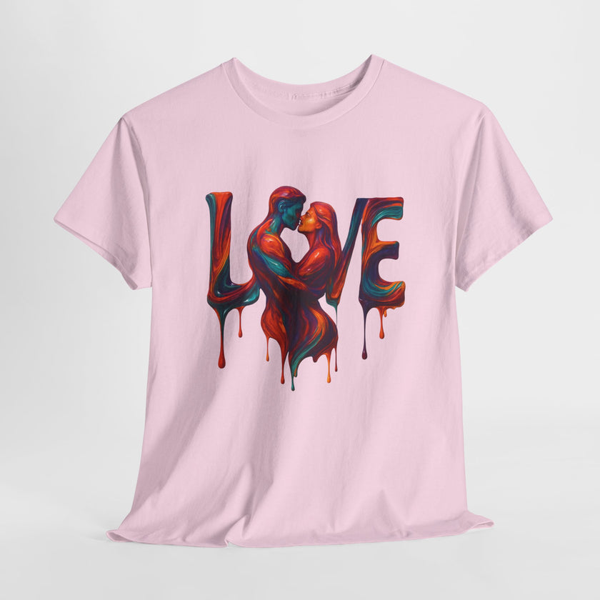 Love Unisex Heavy Cotton Tee displayed in boutique-style setting, emphasizing its fashionable appeal.