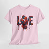 Love Unisex Heavy Cotton Tee displayed in boutique-style setting, emphasizing its fashionable appeal.