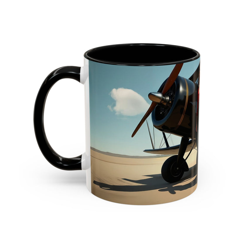 Vintage Aviation Accent Coffee Mug next to a variety of colorful pastries, enhancing your coffee experience.