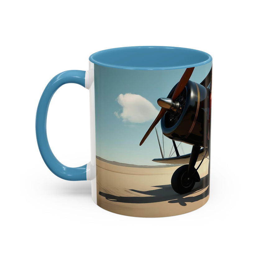 Vintage Aviation Accent Coffee Mug captured with a warm drink and a peaceful ambiance.