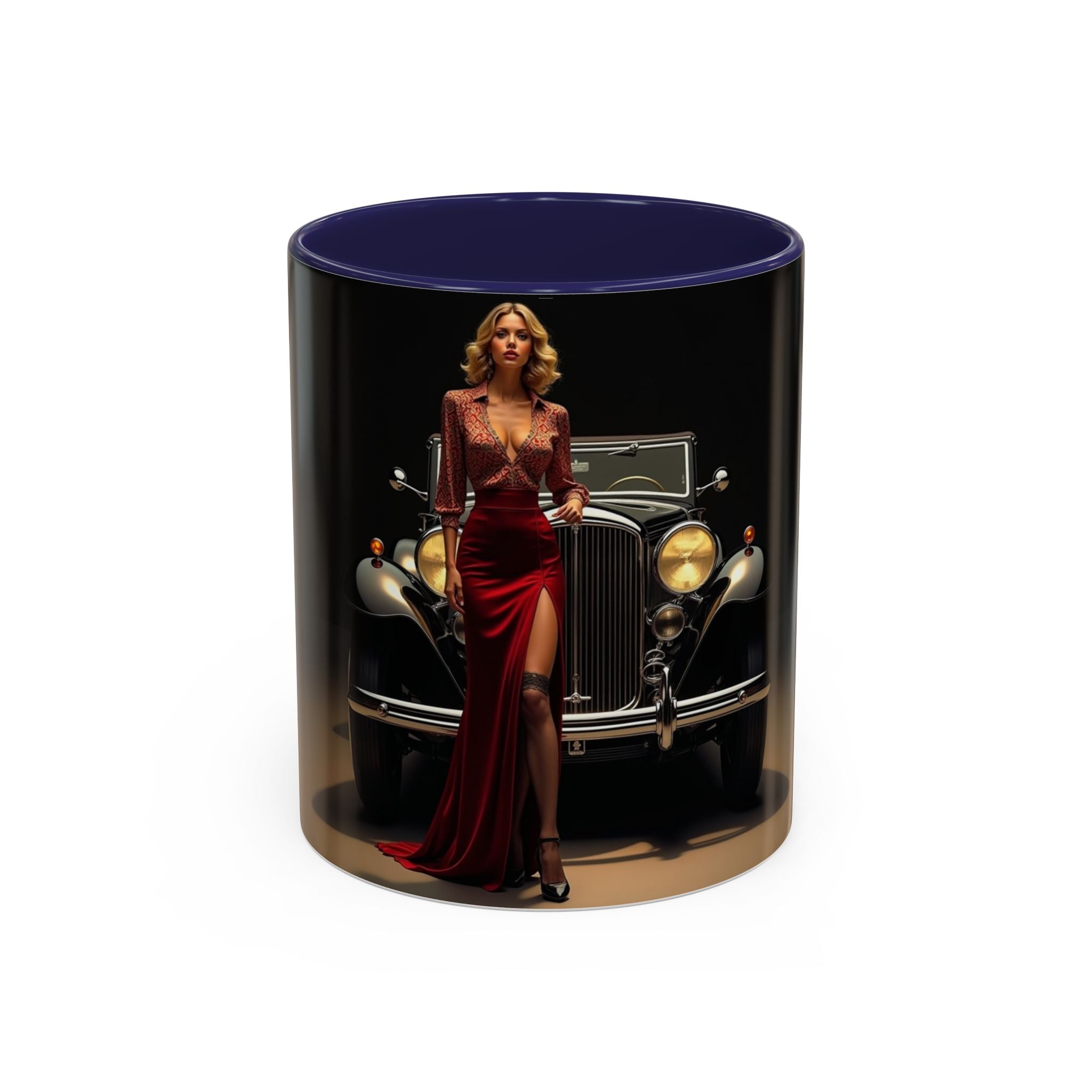 Close-up of Vintage Glamour Coffee Mug - 11oz with stunning accents and C-shaped handle.